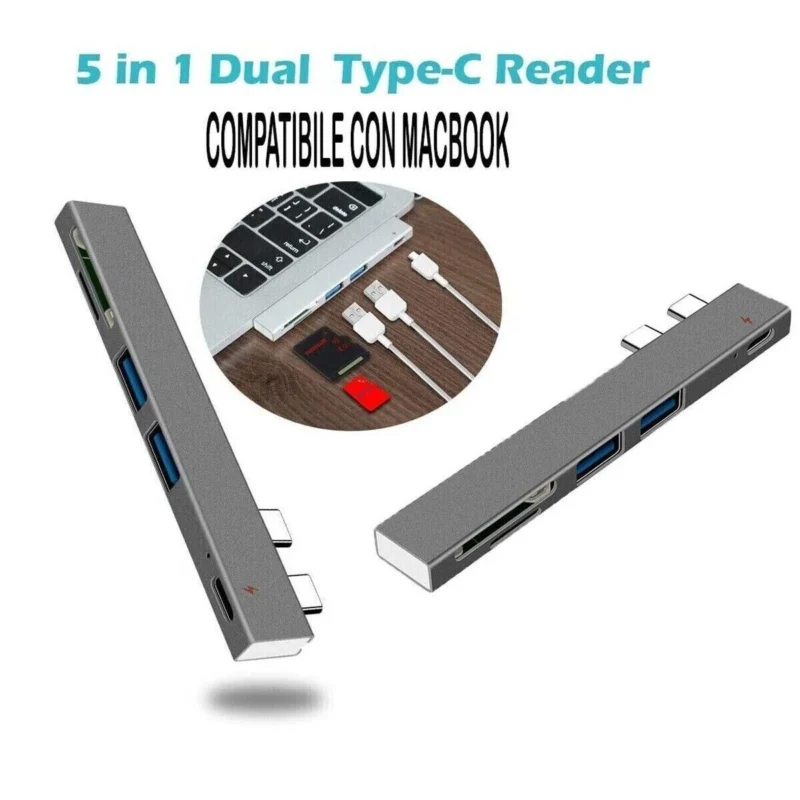 HUB USB C 5 IN 1 TIPO C MULTIPORTA USB 3.0 LETTORE CARD ADATTATORE PER MACBOOK